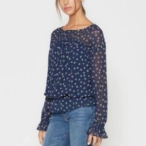 JOIE Womens Blue Silk Pheasant Blouse Size Small Ditzy Floral Boho Cottagecore